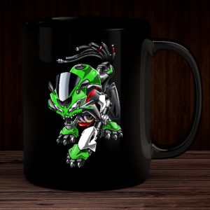 Black Mug Kawasaki Ninja ZX6R Beast Lime Green & Blizzard White Merchandise & Clothing Motorcycle Apparel
