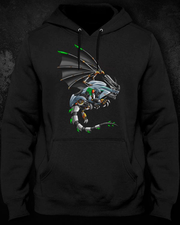 Kawasaki Ninja ZX14R Dragon Hoodie 2021 Storm Gray & Diablo Black Merchandise & Clothing Motorcycle Apparel