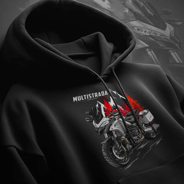 Motorcycle Hoodie Ducati Multistrada 1200 Merchandise Star White Silk with Racing Grey + Saddlebags