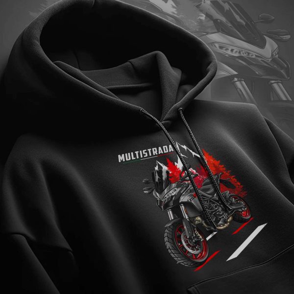 Motorcycle Hoodie Ducati Multistrada V2 S Merchandise Thrilling Black & Street Grey