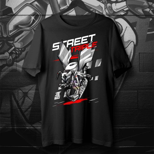 T-shirt Triumph Street Triple 765 R Crystal White & Storm Grey & Lithium Flame Wasp, Street Triple 765 Moto2 Clothing, Triumph Street Triple Merchandise for Bikers