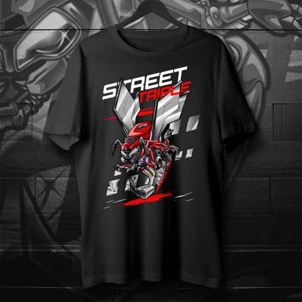 T-shirt Triumph Street Triple 765 RS Carnival Red & Carbon Black & Aluminum Silver Wasp, Street Triple 765 Moto2 Clothing, Triumph Street Triple Merchandise for Bikers