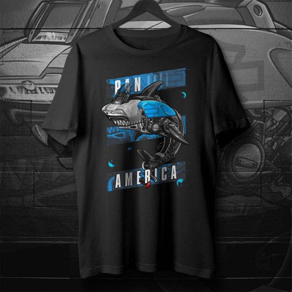 Motorcycle T-shirt Pan America Shark Fastback Blue & White Sand Pearl Harley Davidson Merchandise