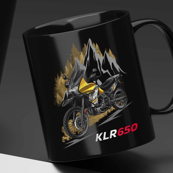 Black Mugs Kawasaki KLR 650 2013 Pearl Solar Yellow, Kawasaki KLR650 Merchandise, Kawasaki KLR650E Clothing