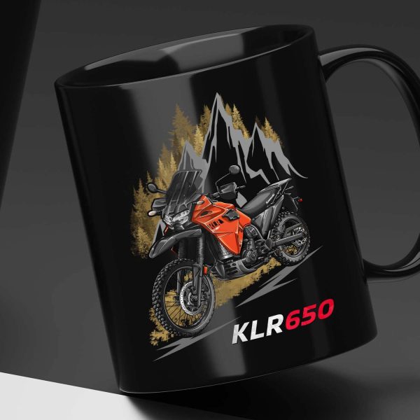 Black Mug Kawasaki KLR650 Pearl Lava Orange, Kawasaki KLR650 Merchandise, Kawasaki KLR650S Clothing