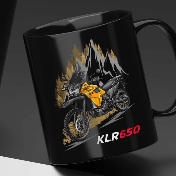 Black Mug Kawasaki KLR650 Pearl Solar Yellow, Kawasaki KLR650 Merchandise, Kawasaki KLR650S Clothing