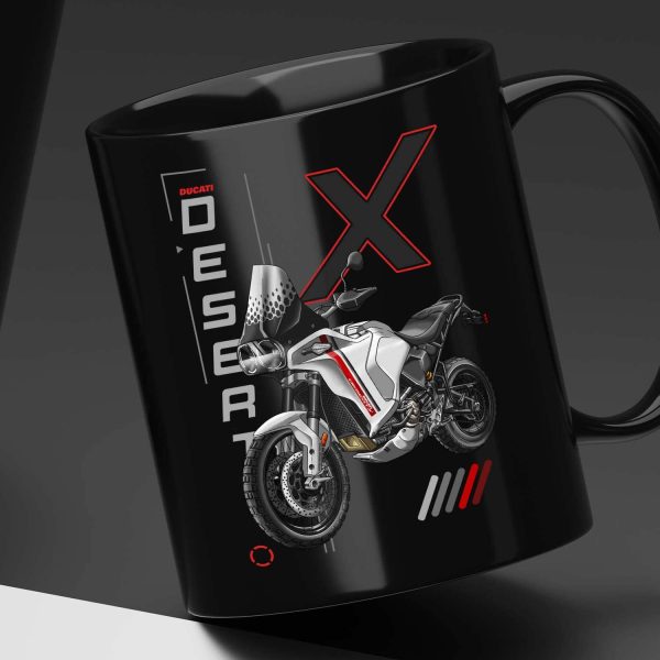 Black Mug Ducati DesertX Star white Silk, Ducati DesertX Merchandise