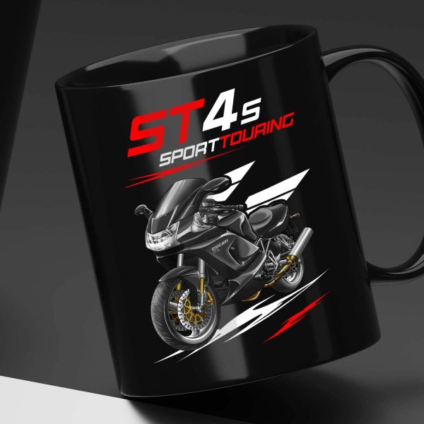 Black Mug Ducati ST4S Gloss Black, Ducati ST Merchandise, ST4S Clothing