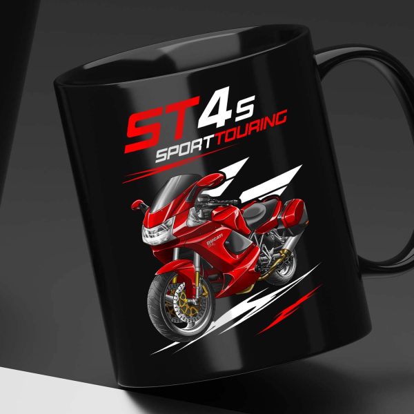 Black Mug Ducati ST4S Red + Saddlebags, Ducati ST Merchandise, ST4S Clothing