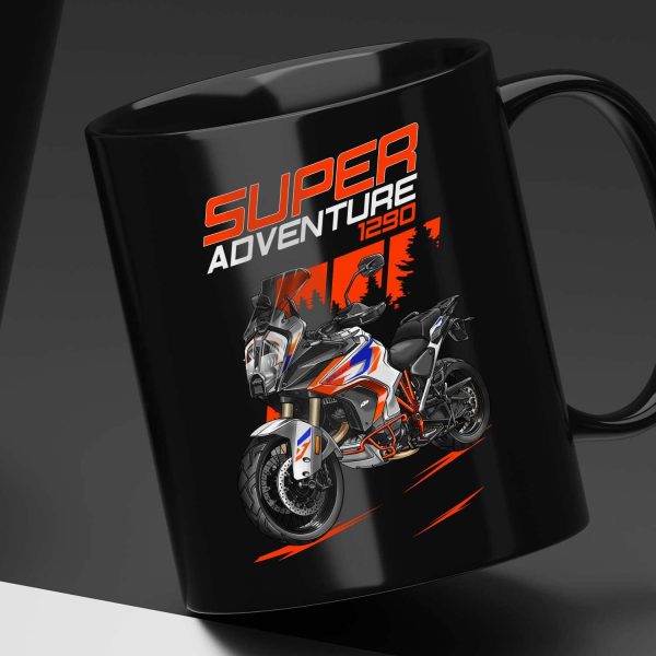 Black Mug KTM 1290 Super Adventure R 2023 White & Blue & Orange, Super Adventure 1290 Clothing, KTM 1290 Super Adventure Merchandise for ADV Riders