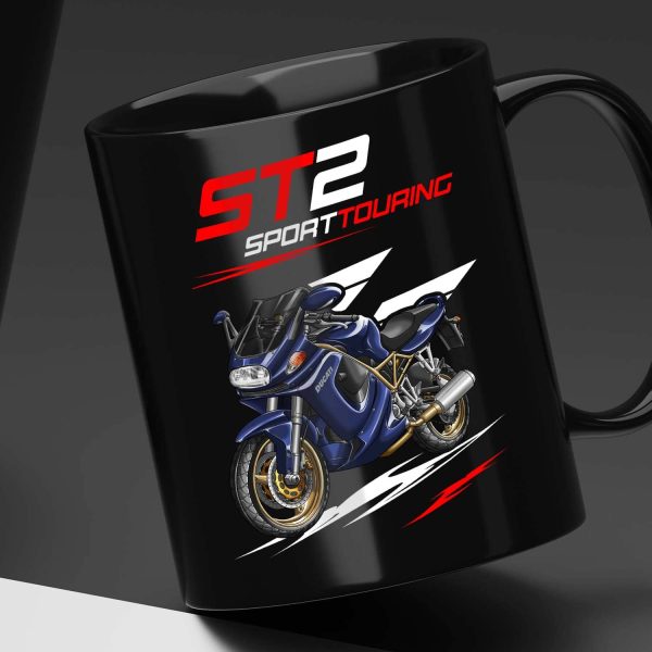 Black Mug Ducati ST2 Blue Metallic, Ducati ST Merchandise, ST2 Clothing
