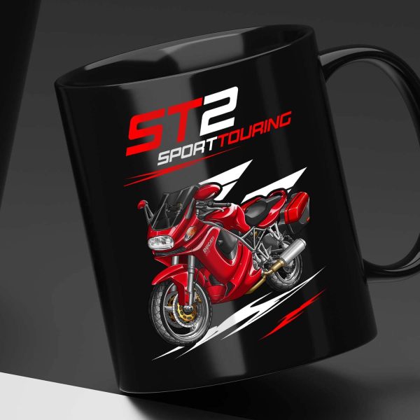 Black Mug Ducati ST2 Red + Saddlebags, Ducati ST Merchandise, ST2 Clothing