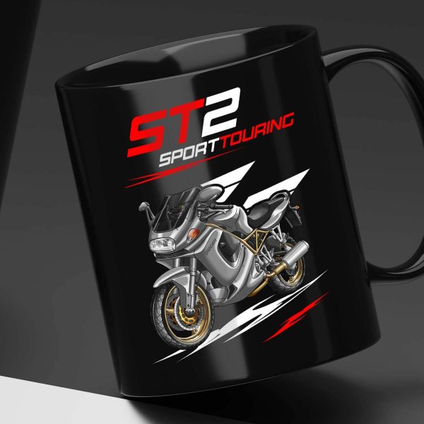 Black Mug Ducati ST2 Silver Metallic, Ducati ST Merchandise, ST2 Clothing