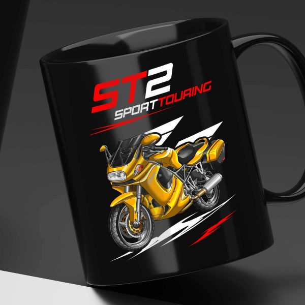 Black Mug Ducati ST2 Yellow + Saddlebags, Ducati ST Merchandise, ST2 Clothing
