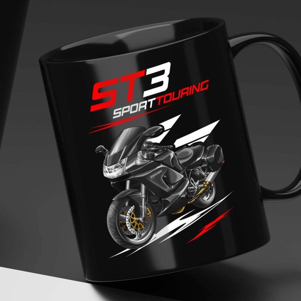 Black Mug Ducati ST3 Gloss Black + Saddlebags, Ducati ST Merchandise, ST3 Clothing