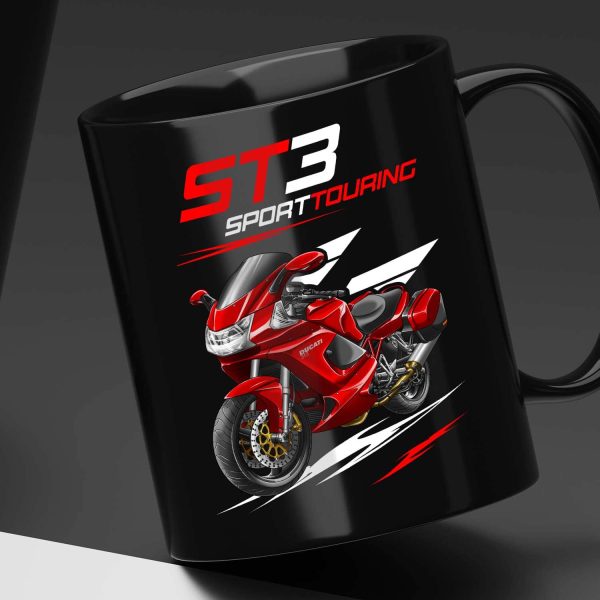 Black Mug Ducati ST3 Red + Saddlebags, Ducati ST Merchandise, ST3 Clothing