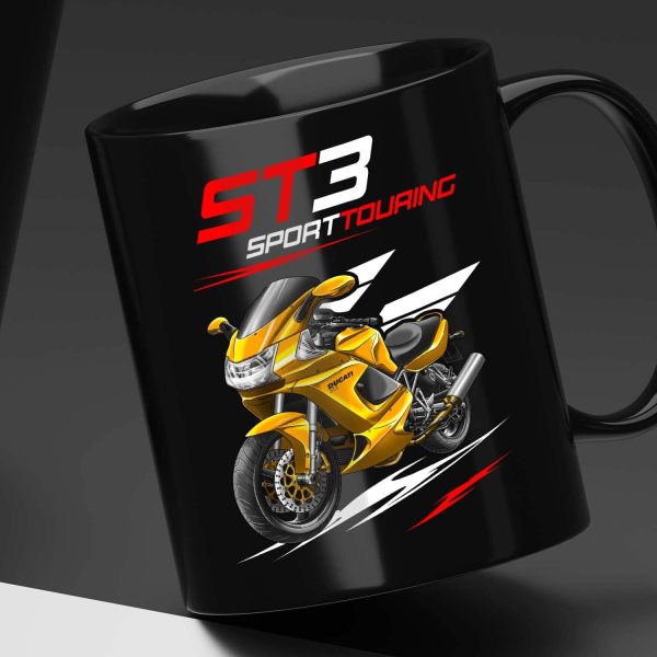 Black Mug Ducati ST3 Yellow, Ducati ST Merchandise, ST3 Clothing