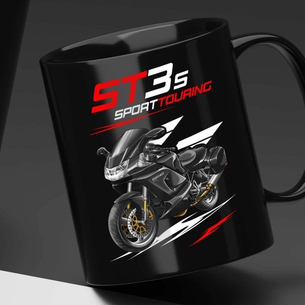 Black Mug Ducati ST3 S Black + Saddlebags, Ducati ST Merchandise, ST3 Clothing