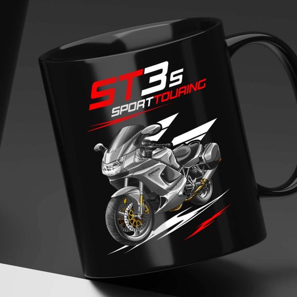 Black Mug Ducati ST3 S Gray Metallic + Saddlebags, Ducati ST Merchandise, ST3 Clothing