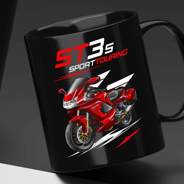 Black Mug Ducati ST3 S Red + Saddlebags, Ducati ST Merchandise, ST3 Clothing