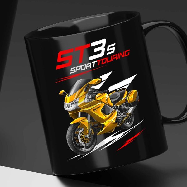 Black Mug Ducati ST3 S Yellow + Saddlebags, Ducati ST Merchandise, ST3 Clothing