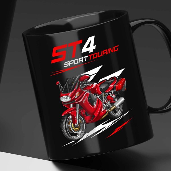 Black Mug Ducati ST4 Red + Saddlebags, Ducati ST Merchandise, ST4 Clothing