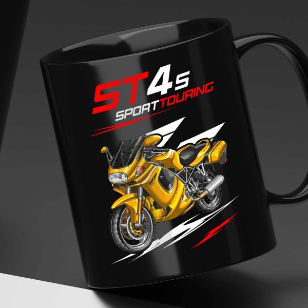 Black Mug Ducati ST4 S Yellow + Saddlebags, Ducati ST Merchandise, ST4 Clothing