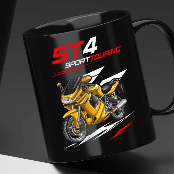 Black Mug Ducati ST4 Yellow, Ducati ST Merchandise, ST4 Clothing