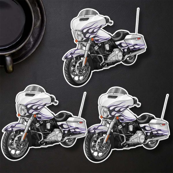 Harley-Davidson Street Glide CVO Stickers 2016 White Amethyst & Black Flames Merchandise & Clothing