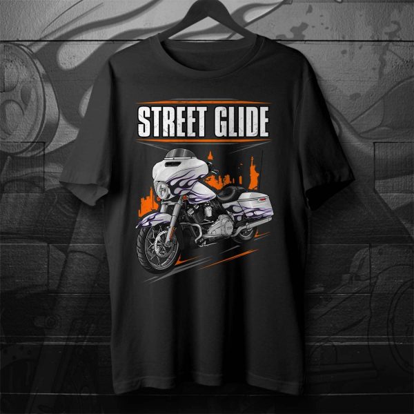 Harley-Davidson Street Glide CVO T-shirt 2016 White Amethyst & Black Flames Merchandise & Clothing