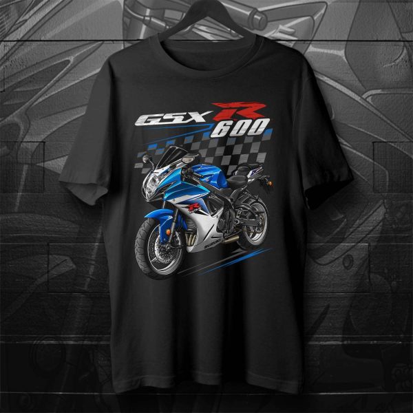 Suzuki GSX-R 600 T-shirt 2011-2012 Metallic Triton Blue & Glass Splash White Merchandise & Clothing