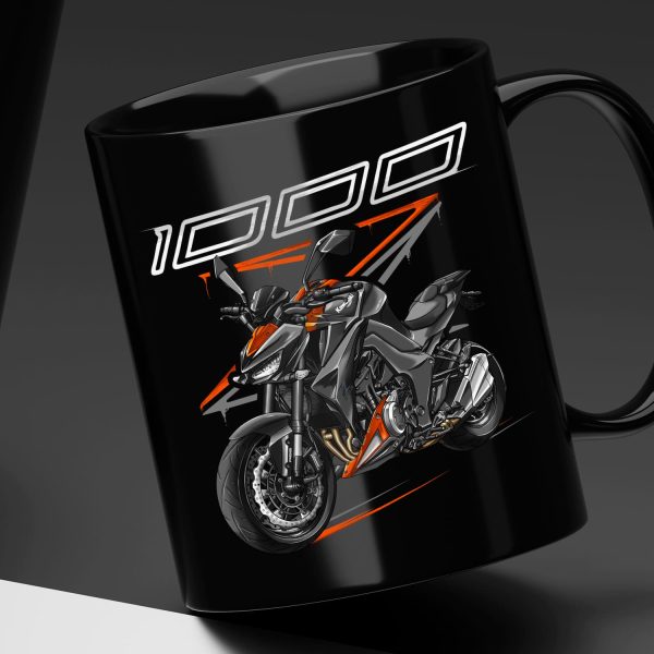 Black Mug Kawasaki Z1000 2015 Metallic Carbon Grey & Candy Burnt Orange Merchandise & Clothing Motorcycle Apparel