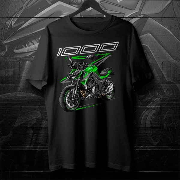 T-shirt Kawasaki Z1000 2018 Emerald Blazed Green & Ebony & Metallic Graphite Grey Merchandise & Clothing Motorcycle Apparel