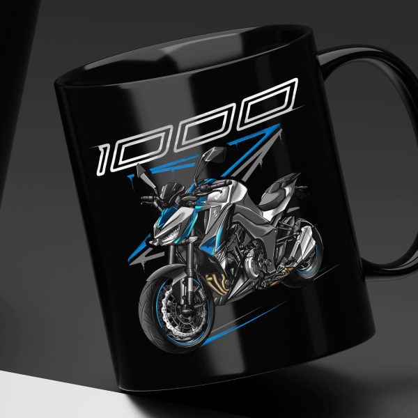 Black Mug Kawasaki Z1000 2018 Pearl Storm Grey & Candy Surf Blue & Metallic Spark Black Merchandise & Clothing Motorcycle Apparel