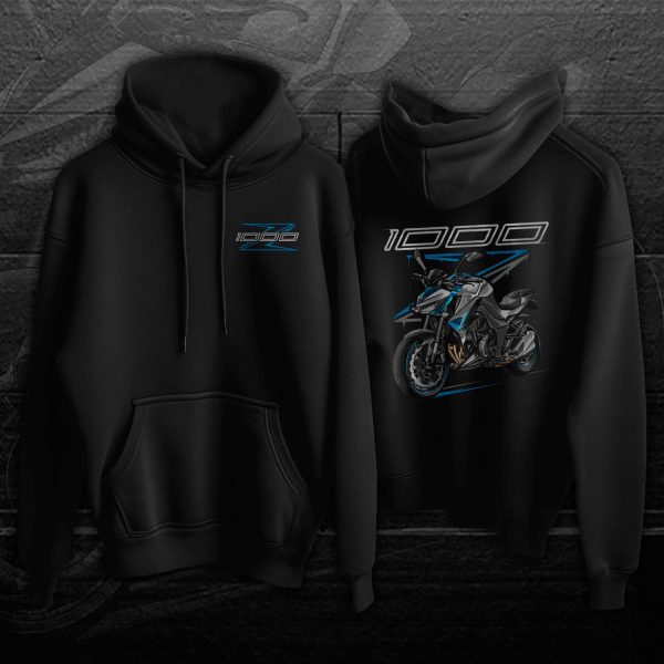 Hoodie Kawasaki Z1000 2018 Pearl Storm Grey & Candy Surf Blue & Metallic Spark Black Merchandise & Clothing Motorcycle Apparel