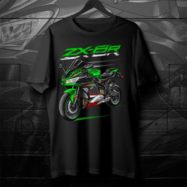 T-shirt Kawasaki ZX-6R 2021-2022 Lime Green Ebony & Pearl Blizzard White Merchandise & Clothing Motorcycle Apparel