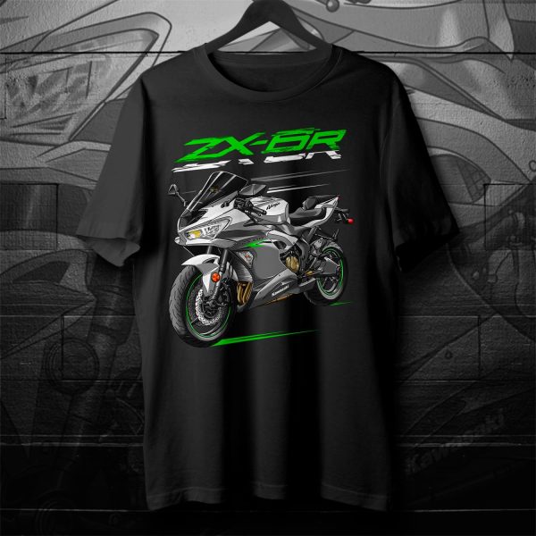 T-shirt Kawasaki ZX-6R 2021 Crystal White & Pearl Storm Gray Merchandise & Clothing Motorcycle Apparel
