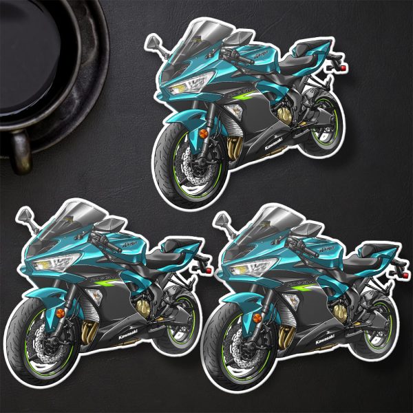 Stickers Kawasaki ZX-6R 2021 Pearl Nightshade Teal & Metallic Spark Black Merchandise & Clothing Motorcycle Apparel
