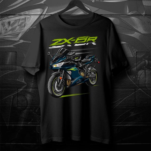 T-shirt Kawasaki ZX-6R 2022-2023 Metallic Matte Twilight Blue & Metallic Diablo Black Merchandise & Clothing Motorcycle Apparel