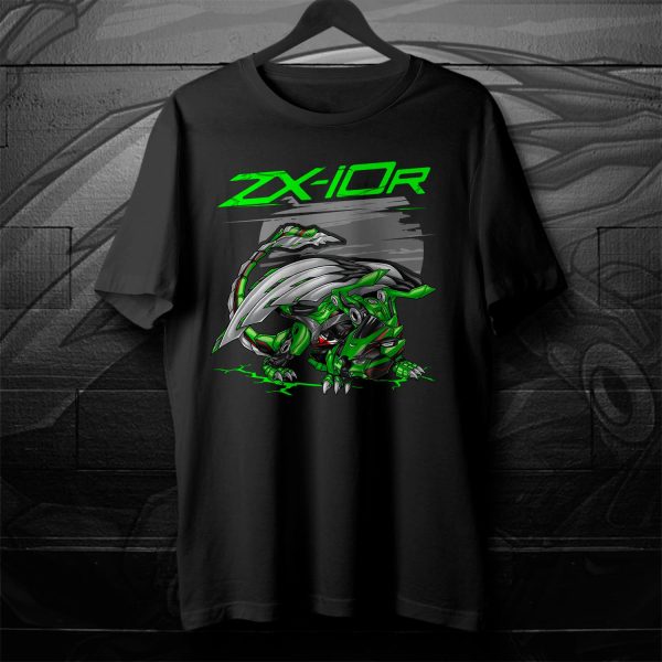 T-shirt Kawasaki ZX-10R Dragon 2021-2022 Lime Green & Ebony & Pearl Blizzard White Merchandise & Clothing Motorcycle Apparel ZX10R