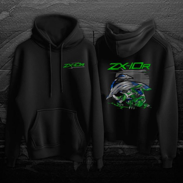 Hoodie Kawasaki ZX-10R Dragon 2024 Lime Green & Pearl Crystal White & Blue Merchandise & Clothing Motorcycle Apparel ZX10R