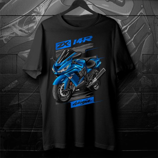 T-shirt Kawasaki ZX-14R 2012 Candy Surf Blue Merchandise & Clothing Motorcycle Apparel