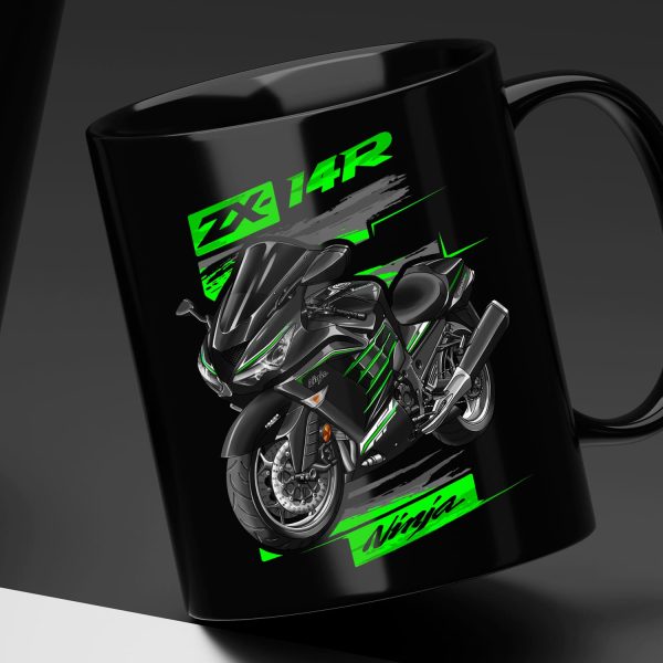 Black Mug Kawasaki ZX-14R 2013 SE Metallic Spark Black & Golden Blazed Green Merchandise & Clothing Motorcycle Apparel