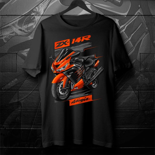 T-shirt Kawasaki ZX-14R 2014 Candy Burnt Orange & Metallic Spark Black Merchandise & Clothing Motorcycle Apparel