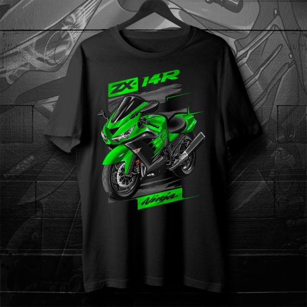 T-shirt Kawasaki ZX-14R 2015 Golden Blazed Green & Metallic Spark Black Merchandise & Clothing Motorcycle Apparel