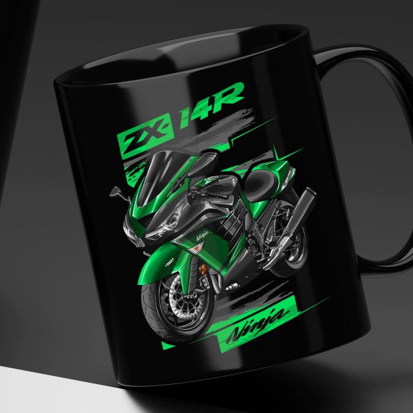 Black Mug Kawasaki ZX-14R 2018 Emerald Blazed Green & Metallic Carbon Grey Merchandise & Clothing Motorcycle Apparel