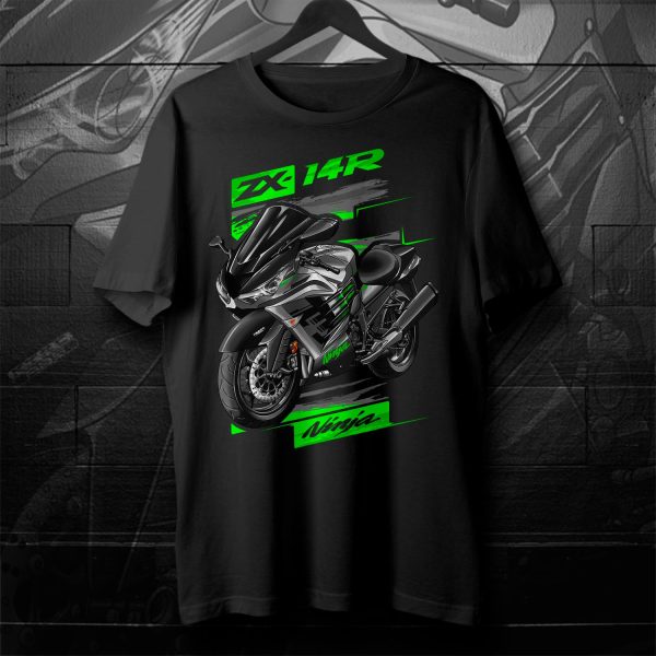 T-shirt Kawasaki ZX-14R 2021 Pearl Storm Gray & Metallic Diablo Black Merchandise & Clothing Motorcycle Apparel