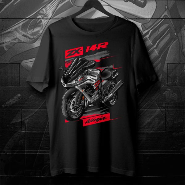 T-shirt Kawasaki ZX-14R 2022 Pearl Storm Gray & Metallic Diablo Black Merchandise & Clothing Motorcycle Apparel