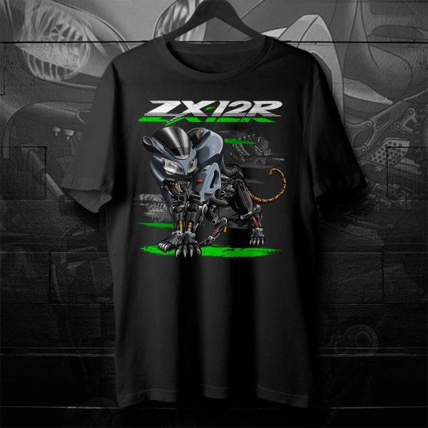 T-shirt Kawasaki ZX-12R Panther 2000-2001 Metallic Phantom Silver Merchandise & Clothing Motorcycle Apparel