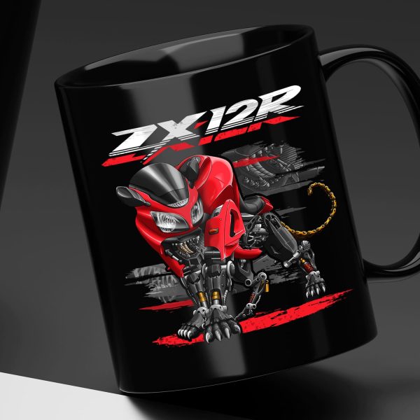 Black Mug Kawasaki ZX-12R Panther 2000 Candy Persimmon Red Merchandise & Clothing Motorcycle Apparel
